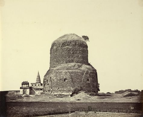 Dhamek Stupa, Sarnath, India, circa 1860′s. Dhamek Stupa, Bodh Gaya, India Travel Places, Big Building, Archaeological Discoveries, Architecture History, Ancient Buildings, History Of Photography, Buddhist Temple