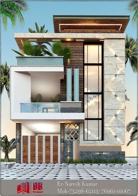 Front Staircase Elevation G+1, Front Staircase Elevation, Front Elevation Designs G+2, Home Front Elevation, Front Building Design, Indian House Exterior Design, House Structure Design, West Facing House, Building Front Designs