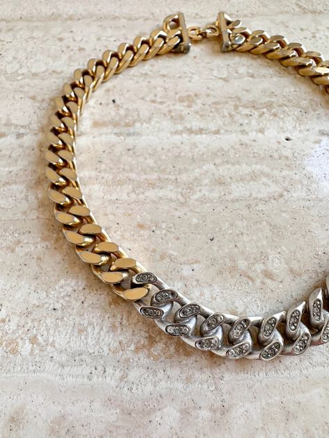 DIOR Chain Necklace Vintage Christian Dior Two Tone Authentic - Etsy Latvia Dior Chain Necklace, Dior Chain, Vintage Christian Dior, Necklace Vintage, Latvia, Vintage Necklace, Christian Dior, Two Tone, Chain Necklace