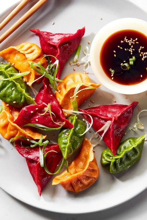 Whether it's for Lunar New Year or a weekend dinner, it's time to get wrapping—and boiling, steaming, or frying. Colorful Dinner Recipes, Fancy Dumplings, Japanese Entree, Lunar New Year Food, Egg Dumplings, Vegetable Dumplings, Weekend Food, Dumpling Dough, How To Make Dumplings