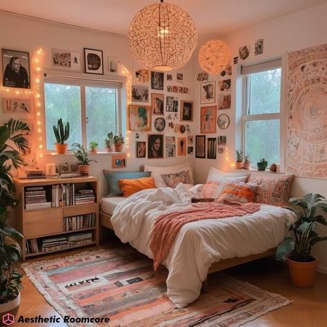 Visco Bedroom Aesthetic, Room Inspo Aesthetic Vintage Indie, Modern Retro Bedroom Aesthetic, Retro Room Ideas Aesthetic, Bedroom Retro Aesthetic, Uni Bedroom Decor, College Apartment Inspo Bedroom, 70s Aesthetic Bedroom Decor, Hobo Room