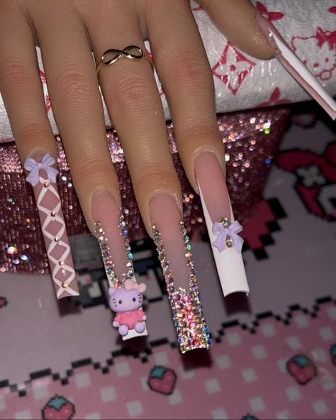 Hello Kitty Acrylic Nails, Acrylic Nail Designs Classy, Kitty Nails, Duck Nails, Claw Nails, Colored Acrylic Nails, Cute Acrylic Nail Designs, Hello Kitty Nails, Short Square Acrylic Nails