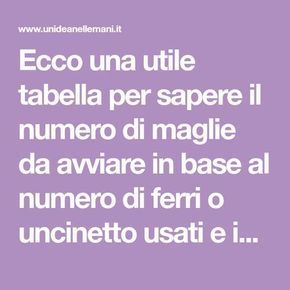 Ecco una utile tabella per sapere il numero di maglie da avviare in base al numero di ferri o uncinetto usati e in rapporto misura che si vuole sviluppare. Knit Tutorial, Sunburst Granny Square, Knitting Patterns Free Blanket, Form Crochet, Crochet Clothing, Knitting Tutorial, Knitting Techniques, Drops Design, Knitting Stitches