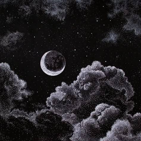 Uv Art, Dark Fairytale, The Fallen Angel, Black Paper Drawing, Moon Clouds, Moon Drawing, Celestial Art, Neon Aesthetic, Art Gallery Wallpaper