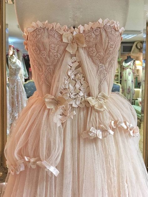 Joanne Fleming Wedding Dress, Pink Wedding Dress With Sleeves, Pale Pink Wedding Dress, Tulle And Lace Wedding Dress, Joanne Fleming, Wedding Dresses Tulle, Dresses Tulle, Detachable Sleeves, Fantasy Gowns