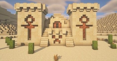 Desert Aesthetic Minecraft, Desert Starter Base Minecraft, Minecraft Building Ideas Dessert, Minecraft Desert Temple Ideas, Desert Gate Minecraft, Minecraft Desert Palette, Temple Minecraft Ideas, Minecraft Desert Temple Remodel, Desert Path Minecraft