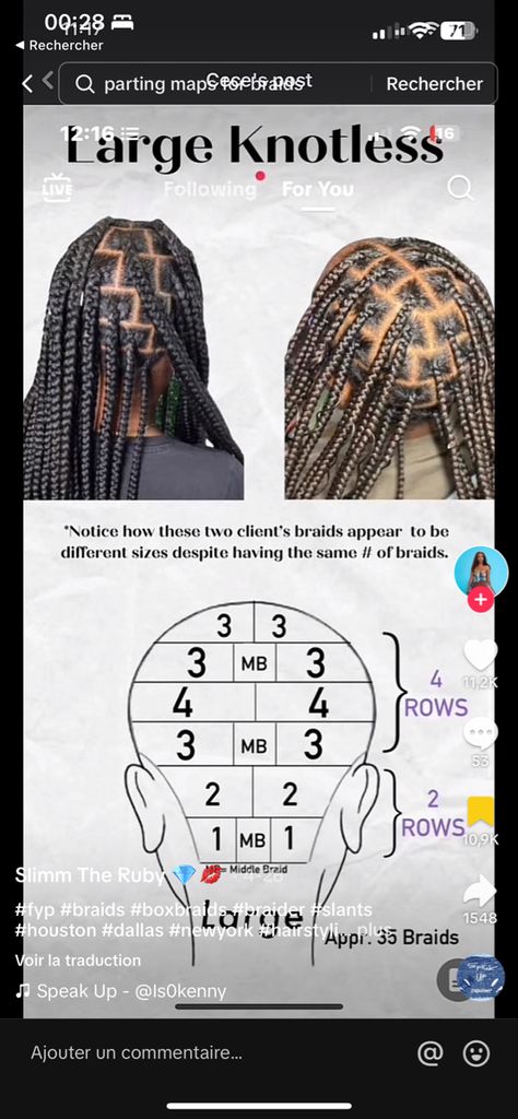 Knotless Braids Chart, Braids Chart, Knotless Box Braids Large, Box Braids Large, Large Braids, Braids Large, Large Knotless Braids, Large Knotless, Knotless Box Braids