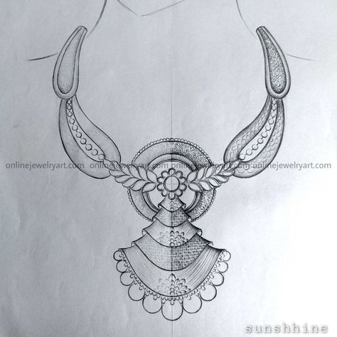 Necklace Designs Drawing, Antique Jewelry Gold, Necklace Illustration, Gold Necklace Antique, Jewellery Gold Necklace, Modern Diamond Jewelry, Necklace Drawing, 22k Gold Necklace, Antique Necklaces Design