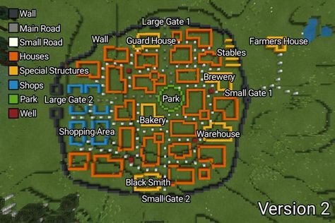 Minecraft Town Layout, Minecraft Kingdom Layout, Minecraft Base Layout, Minecraft Town Ideas Layout, Minecraft Castle Blueprints, Construction Minecraft, Minecraft Kingdom, Minecraft Building Guide, Case Minecraft