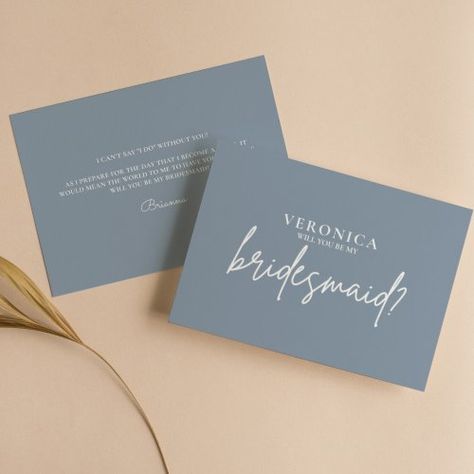 Blue Bridesmaid Proposal, Dusty Blue Bridesmaid, Wedding Invitation Trends, Modern Bridesmaid, Maid Of Honor Proposal, Bridesmaid Proposal Card, Wedding Simple, Calligraphy Typography, Bridesmaid Card