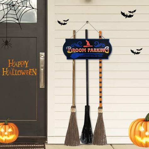 Halloween Broom Parking Sign Decorations: Creative Halloween Wall Decor with 3 Witches Brooms - Wooden Witch Broomstick Decoration for Front Porch Outdoor Indoor Broom Parking Sign, Wooden Witch, Witches Brooms, 3 Witches, Broom Parking, Witch Broomstick, Halloween Brooms, Sign Decorations, Witches Broomsticks