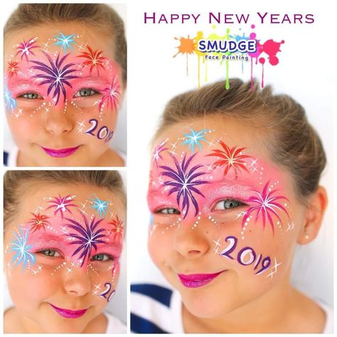 New Year’s Eve Face Paint, New Year Face Paint, New Years Face Paint, Face Painting Images, Fireworks Art, Face Painting Tutorials, New Year's Makeup, Heart Costume, Face Painting Easy