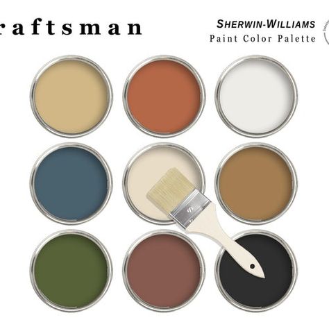 Mid Century Modern Color Pallet, Paint Color Schemes For Home Interior, Craftsman Paint Colors Interior, Modern Victorian Color Palette, Craftsman Interior Paint Colors, Craftsman Paint Colors, Craftsman Color Palette, Interior Paint Schemes, Craftsman Colors