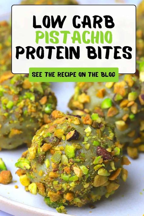 Looking for a delicious and healthy snack? These Low Carb Pistachio Protein Balls are perfect! Made with almond flour, pistachios and protein powder, they are a great on-the-go snack or post-workout treat. Easy to make and full of flavor, these protein balls are also keto and diabetic-friendly. High Protein Low Carb Balls, Protein Balls Smores, Fig Protein Balls, Almond Pulp Protein Balls, Protein Balls With Flax And Chia, Healthy High Protein Snack Ideas, Protein Balls With Pb Powder, Quinoa Protein Balls, Kid Protein Balls