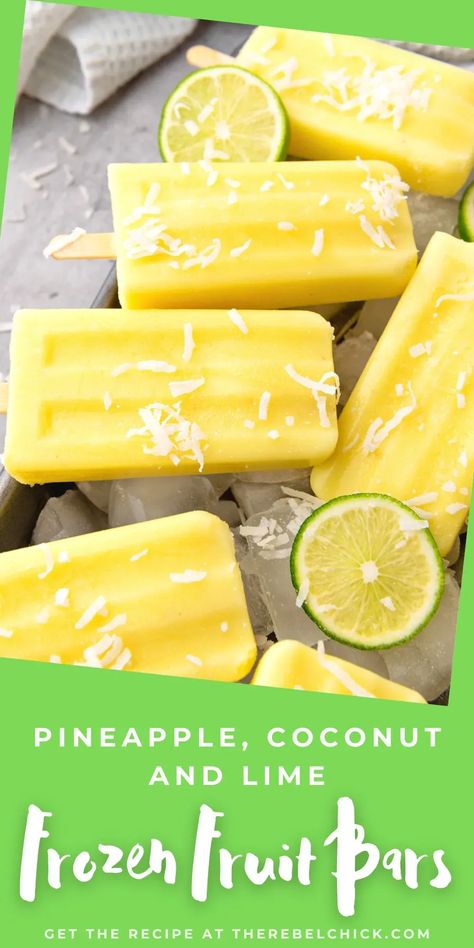 Welcome to a tropical paradise in every bite with our easy Frozen Fruit Bars. Get ready to indulge in these delectable vegan popsicle fruit bars! #fruit #popsicle #pineapple #lime #coconut #summer #freshfruit #icecream #frozen #treat Coconut Milk Popsicles, Pineapple Popsicles, Frozen Fruit Bars, Coconut Milk Uses, Coconut Popsicles, Mango Popsicles, Fruit Bars, Refreshing Snacks, Fruit Popsicles