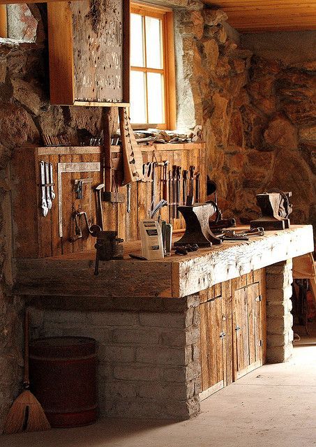 Work Benches, Blacksmith Shop, Born Free, Motorcycle Garage, Garage Makeover, Custom Interior, Motorcycle Tshirts, Old Tools, Work Bench