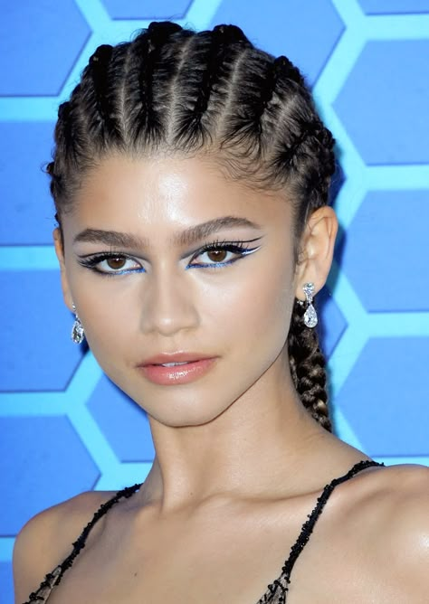 Zendaya's "No Way Home" Premiere Cornrows Are Stopping Fans' Hearts — See Photo | Allure Fits With Braids, Zendaya Braids, Spider Man Makeup, Spiderweb Dress, Zendaya Makeup, Zendaya Dress, Zendaya Hair, Haircut Tip, Beauty Hacks Nails