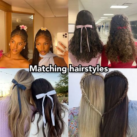 Which one do you choose?? #bff#bestiegoals #matching #matchingnecklaces #matchingkeychains #matchingtattoos #matchingnails #matchinghoodies #matchingbracelets #matchinghair #matchingphonecases #matchingwallpaper #foryoupage #foryou Cute Matching Hairstyles For Besties, Matching Bff, Matching Hairstyles, Matching Phone Cases, G Hair, G Nails, Matching Hoodies, Matching Keychains, Hair Density