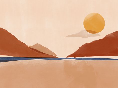 Sweet and Minimalist Illustrations – Fubiz Media Painting Therapy, Minimalist Desktop Wallpaper, Mountains Sunset, Creative Retreat, Boho Prints, Landscape Mountains, Minimalist Landscape, Desktop Wallpapers Backgrounds, Wallpaper Laptop