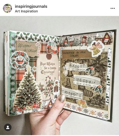 Christmas Junk Journal Page Ideas, Christmas Junk Journal Ideas, Christmas Journal Ideas, Christmas Scrapbook Ideas, Christmas Journal Pages, Christmas Bujo, Christmas Journaling, Holiday Journal, Homemade Journal