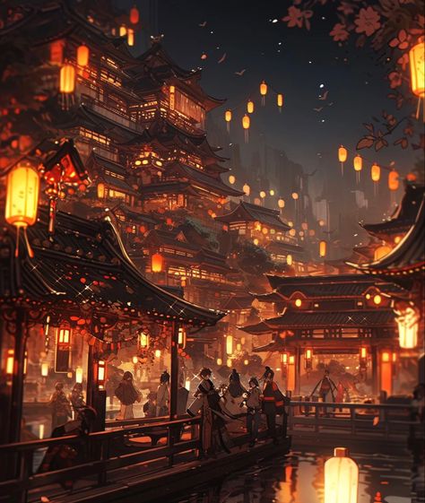 Chinese City, Chinese City Aesthetic, Fantasy Japanese City Concept Art, Fantasy Chinese City, Japanese City Fantasy Art, Japanese City Background, Fantasy Japanese Castle Art, Japanese Palace Fantasy Art, Wallpapers Ipad