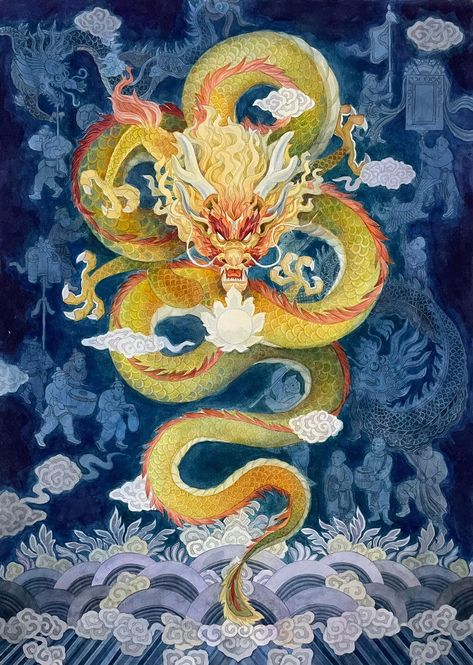 Dragon Collage Art, Dragon Drawing Chinese, Asian Dragon Illustration, Japanese Dragon Illustration, Chinese Dragon Face, Chinese Dragon Illustration, Dragon Tiger Tattoo, Tibetan Dragon, Dragon Tattoo Sketch