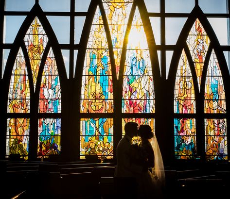 Stained Glass Backdrop Wedding, Stained Glass Window Wedding, Stained Glass Wedding Decor, Royal Wedding Aesthetic, Stained Glass Wedding, Simple Church Wedding, Small Church Weddings, Church Wedding Photography, Wedding Window