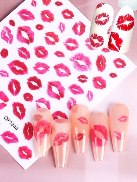 2 Sheets Red Lips Nail Art Stickers Kiss Lips Lip Print Design Enthusiasm Lip Kiss Nail Decals 3D Self Adhesive Nail Decoration DIY Home Salon Nail Supplies Manicure AccessoriesI discovered amazing products on SHEIN.com, come check them out! Lips Nail Art, Diy Home Salon, Lip Kiss, Red Sheets, Kiss Nails, Lip Print, Nail Art Stickers Decals, Kiss Stickers, Lips Print