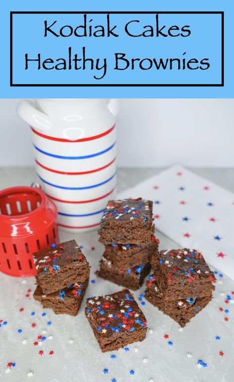 These 4th of July Brownies are made with Kodiak cakes, greek yogurt, and eggs. So they're packed with protein and healthier than your normal brownie. Also they still taste amazing. #kodiakcakes #brownies #macrofriendlyrecipes #healthyeating #healthybrownies Kodiak Brownie Mix Recipes, Kodiak Cake Brownies, Kodiak Brownies, Kodiak Brownies Recipe, Kodiak Cakes Recipe Weight Watchers, 4th Of July Brownies, Kodiak Recipes, Bariatric Desserts, Protein Brownies Recipe