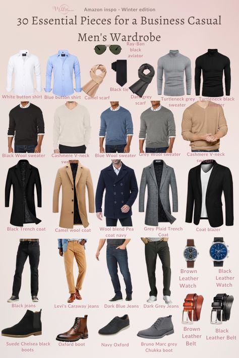 Essential Work Wardrobe Items Every Man Needs: Boost Your Professional Look - Modest and Minimalist Men’s Wardrobe Essentials, Types Of Mens Fashion Style, Minimalist Wardrobe Men, Different Styles For Men, Jeans Wardrobe, Look Good Everyday, Capsule Wardrobe Men, Men's Business Casual Style, Men's Capsule Wardrobe