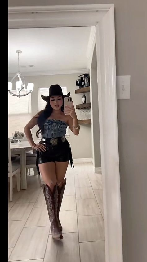 Long Brown Cowgirl Boots Outfits, Outfit For Jaripeo, Ffa Official Dress Women, Homecoming Hoedown Outfits, Vaquera Outfit With Shorts, Cowboy Fits For Woman, Ivan Cornejo Concert Outfits Women, Bad Bunny Western Outfit, Country Mexican Outfit