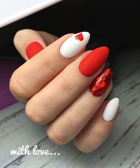 30+ Trendy Valentine's Nails That Are Cute - LynSire Red Nail Art Designs, Red Nail Art, Solid Color Nails, Valentine Nail Art, Valentine Nails, Nail Designs Valentines, Acrylic Coffin, Super Nails, Nails Polish