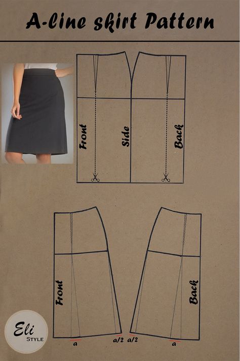 To draft A-line skirt, you can use basic skirt pattern and transfer darts. Draw slash lines and close them. A Shape Skirt Pattern, A Line Pattern Skirt, A Line Skirt Pattern Drafting, A Line Skirt Tutorial, Basic Skirt Sewing Pattern, Aline Skirt Pattern Drafting, Straight Long Skirts, Skirt Patron, Skirt Patterns For Women