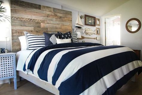 Before & After: A Rustic Nautical Bedroom Makeover Apartment Therapy Blog Rustic Nautical Bedroom, Bedroom Makeover Before And After, Design Ložnic, Futon Decor, Nautical Bedroom, Diy Bed Frame, King Size Bed Frame, Themed Bedroom, Coastal Bedrooms