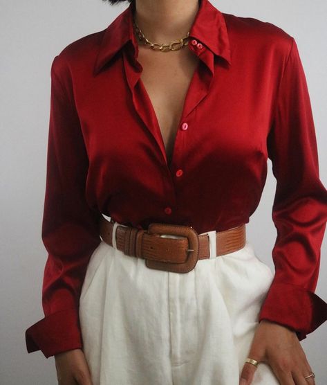 Red Shirt Outfits, Silk Shirt Outfit, Red Silk Blouse, Carlos Alcaraz, Red Shirt Dress, Cute Nike Outfits, Vintage Cherry, Lady L, Elegante Casual