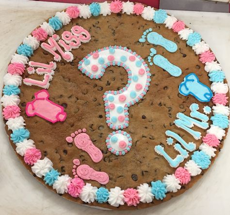 Gender Reveal Cake great American cookie store in collierville tn Cookie Cake Icing, Cake Gender Reveal, Gender Reveal Food, Cookie Cake Decorations, Christmas Gender Reveal, Cookie Cake Designs, First Grandchild, Gender Reveal Cookies, Baby Gender Reveal Party Decorations