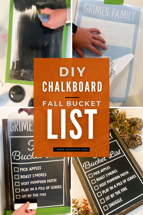 "Don't throw away that old frame just yet - up-cycle it with some chalkboard paint and vinyl to create a unique and customizable bucket list for all your favorite fall activities. 🍂🎃 Grab the design and get crafting today! 🎨🍁 #diyproject #chalkboardart #falldecor #autumndiy #homemadedecor #craftingideas #upcycling #diyinspiration #sofontsy Chalkboard Fall, Fall Chalkboard, Free Commercial Fonts, Festive Crafts, Diy Chalkboard, Fall Bucket List, Family Diy, Homemade Decor, Old Frames