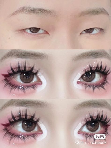 Gyaru Makeup Step By Step, Gyaru Makeup Y2k, Madoka Cosplay Makeup, Sanpaku Eyes Makeup, Byojaku Makeup, Ouji Makeup, Harajuku Makeup Kawaii, Kawaii Eye Makeup, Ruined Makeup