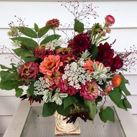 Zinnia fest. By, Graciel. www.instagram.com/thesoulinbloom Red Zinnia Bouquet, Zinnia Arrangements Floral Design, Zinnia Flower Arrangements, Zinnia Arrangements, Zinnia Bouquet, Cut Flower Farm, Garden Bouquet, Fall Flower Arrangements, Artificial Floral Arrangements