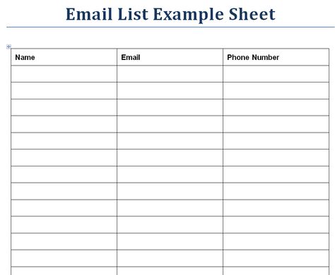 Email List Template Free Printable, Mailing List Template, Email List Template, Address Book Template, Sign In Sheet Template, Free Email Templates, Business Vision, Address List, Sign In Sheet