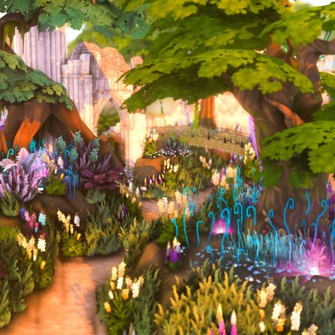 Sims 4 Realm Of Magic Headquarters, Sims 4 Forest Cc, Sims 4 Bridge, Sims 4 Forest, Sims4 Mod, Blender Scenes, Magic Realms, Game Life, Fantasy Village