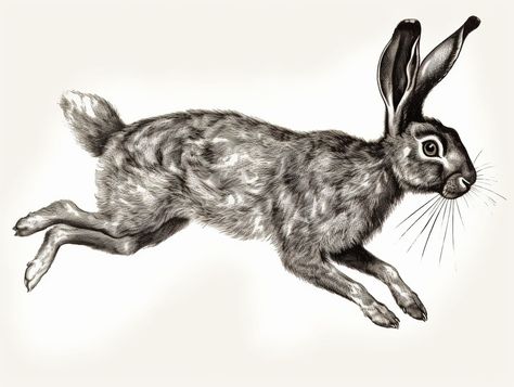 Rabbit Lying Down Drawing, Vintage Hare Illustration, Leaping Hare Tattoo, Jumping Hare, Hare Tattoo, Creepy Cartoon, Traditional Tattoo Animals, Hare Drawing, Tattoo Animals