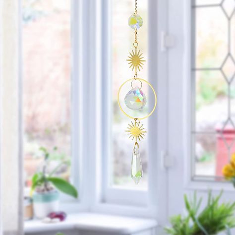 Glass Sun Catchers, Wind Catcher, Pastel House, Crystal Suncatcher, Gold Sun, Moon Crystal, Crystal Suncatchers, Crystal Light, Window Wall