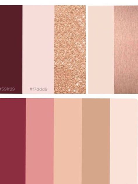 Pink Champagne Color Palette, Champagne Pink Color Palette, Rose Gold Pallete Color, Brown And Pink Wedding Theme, Gold And Pink Color Palette, Pink And Burgundy Wedding, Beauty Salon Business Cards, Flamingo Color, Gold Color Palettes