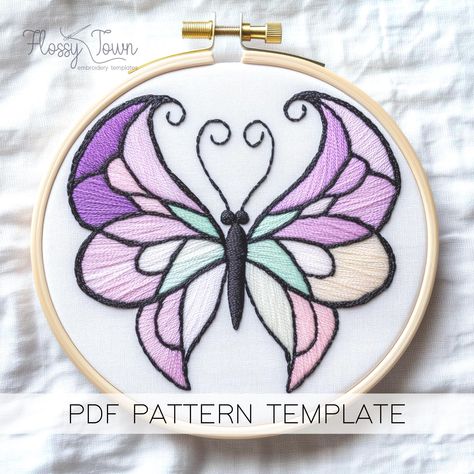 Thanks for stopping by! This listing includes: ★ An A4 sized PDF file for this pattern template, with designs scaled to fit 3", 4", 5", 6", 7" and 8" hoops.  ★ A PDF beginners guide with info on the basics of hand embroidery. ★ An image for inspiration. It does NOT include a stitch or colour guide. You will not receive any physical products as this is a DIGITAL DOWNLOAD ONLY. It is for hand embroidery, and is NOT suitable for machine embroidery.  It is up to you to choose which colours and size Butterfly Embroidery Pattern, Embroidery Printable, Fantasy Butterfly, Whimsical Butterfly, Colour Guide, Pattern Template, Butterfly Embroidery, Hand Embroidery Pattern, Fairy Wings