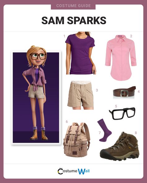 The best costume guide for dressing like Sam Sparks, the ambitious reporter and friend of Flint Lockwood from Cloudy with a Chance of Meatballs. Sam Sparks And Flint Lockwood Costume, Sam Sparks Costume, Characters To Dress Up As, Book Characters Costumes, Meatball Costume, Sam Sparks, Flint Lockwood, Costume Wall, Costumes Faciles