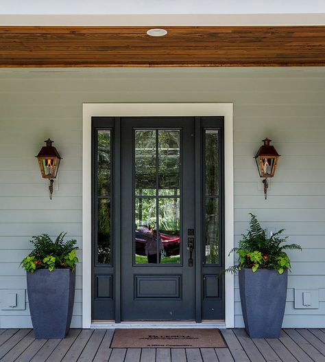 Front door painted with Rock Bottom by Sherwin Williams. Cottage Home Company. Shuman Mabe Interiors, LLC. Goose Design, Entry Door Designs, Front Door Paint Colors, Black Front Doors, Door Paint Colors, Door Inspiration, Exterior Front Doors, Painted Front Doors, Design Blogs