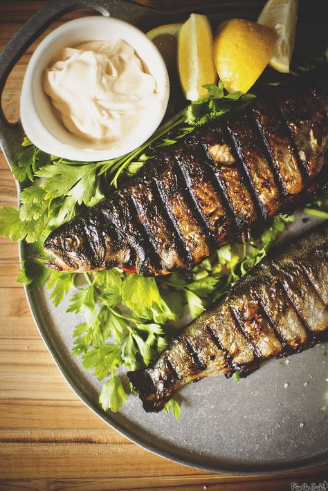 Stuffed and Grilled Rainbow Trout | GirlCarnivore.com Whole Trout Recipes, Lamb Lasagna, Fish Dishes Recipes, Grilled Trout, Fish Ideas, Trout Recipes, Summer Eats, Fish Dinner, Baked Fish