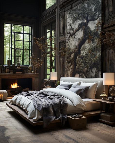 High Contrast Interiors By... - Architecture & Design Dark And Cozy Bedroom, Dark And Cozy, Parisian Interior Design, Gothic Decor Bedroom, Cozy Bedroom Design, Peaceful Bedroom, Parisian Interior, Beauty Room Decor, Luxury Bedroom Design