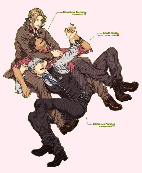 Trio Fanart, Gilbert Beilschmidt, Bad Touch Trio, Hetalia France, Bad Touch, Fictional Character Crush, Hetalia Anime, Hetalia Ships, Hetalia Fanart